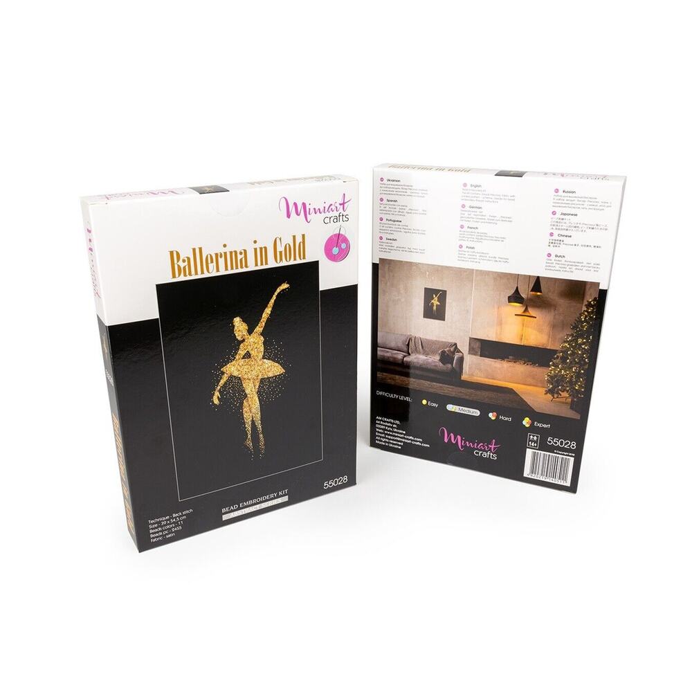 Miniart Crafts 55028 Ballerina in Gold DIY Bead Embroidery Kit Handmade Wall Art